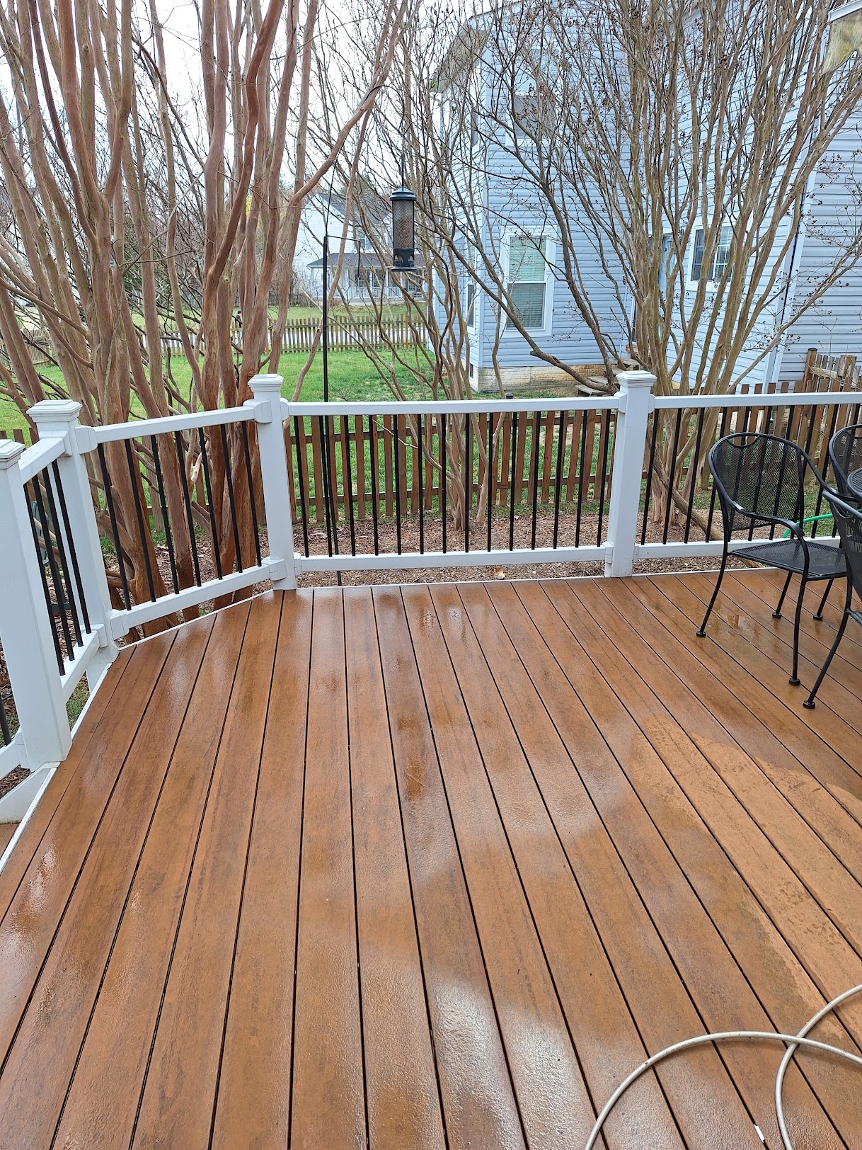 Same deck after power washing and rich amber stain finish